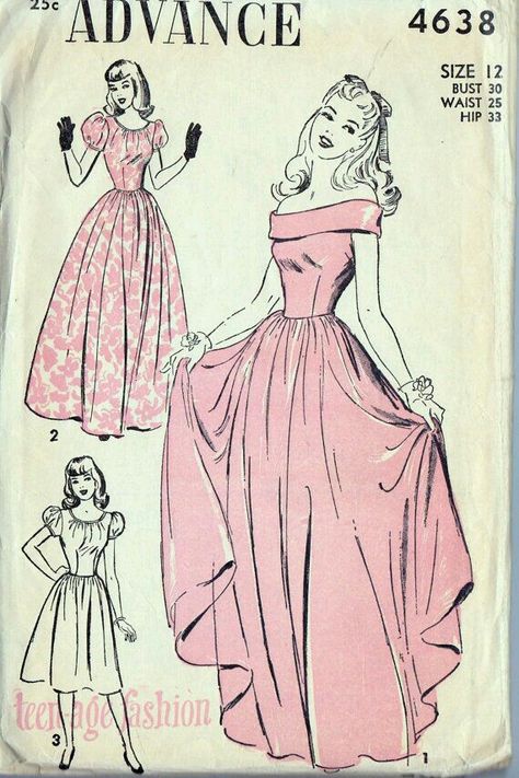 Advance dress pattern Patron Vintage, Vintage Dress Patterns, Motif Vintage, Gown Prom, Dress Bridesmaid, Old Fashion, Fashion Sewing Pattern, Fashion Design Sketches, 1940s Fashion