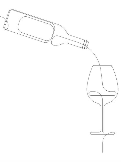 Drink Line Art, Wine Bottle Pouring Into Glass Drawing, Bottle Pouring Drawing, Wine Line Drawing, Wine Illustration Art, Wine Bottle Tattoo, Wine Bottle Drawing, Wine Sketch, Wine Line Art