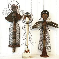 Spindle Crafts, Repurposed Junk, Metal Sculptures, Angel Crafts, Found Object Art, Metal Garden Art, Spirit Dolls, Junk Art, Rusty Metal