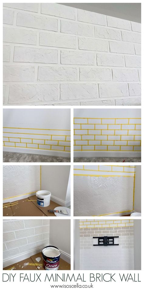 Sponge Brick Wall Diy, Painted Faux Brick Wall, Painted Brick Backsplash, Fake Brick Wall, Diy Faux Brick Wall, Diy Brick Wall, Rustic Kitchen Backsplash, Painted Brick Wall, Fake Brick