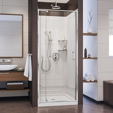 Single Shower Stall Ideas, Gym Bathrooms, Dreamline Shower, Pivot Shower Door, Semi Frameless Shower Doors, Framed Shower Door, Shower Stalls, Frameless Shower Enclosures, Tub Doors