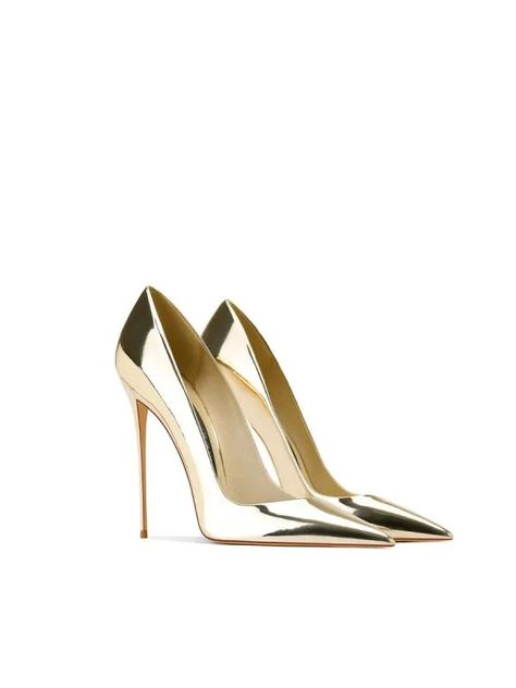 Pumps 4 Inches Heels, Gold Stilettos, Shoes Heels Classy, Heels Gold, Party Pumps, Pointed Pumps, Gold Pumps, Pumps Heels Stilettos, Elegant Shoes