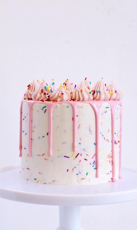 Sweet One Theme Smash Cake, Colorful 1st Birthday Cake, A Sweet One Birthday Cake, Pink Sprinkle Birthday Cake, Sprinkle Cake Decoration, Pastel First Birthday Cake, Sweets Birthday Cake, Simple Kids Birthday Cake, Pink Cake With Sprinkles