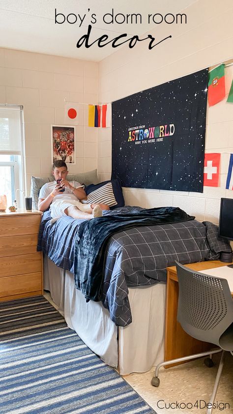 Black And Grey Dorm Room Ideas Guys, Guys Dorm Room Decor, Dorm Room Designs College Boys, Masculine Dorm Room, Dorm Room For Boys, Dorm Room Boys College, College Boy Room Decor, Boy Dorm Decor, Boys College Dorm