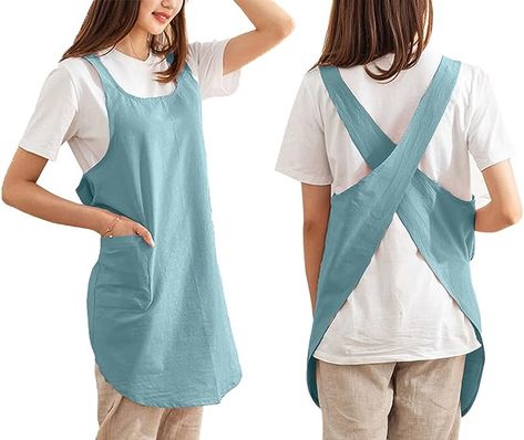 Amazon.com: Cotton Cross Back Aprons Solid Color Cooking Kitchen Garden Smock for Women Girls with Pockets (Blue, 37Wx 32L) : Clothing, Shoes & Jewelry Cross Back Aprons, Garden Smock, Artist Smock, Branded Aprons, Cross Back Apron, Long Slip, Cotton Apron, Womens Aprons, Apron Pockets