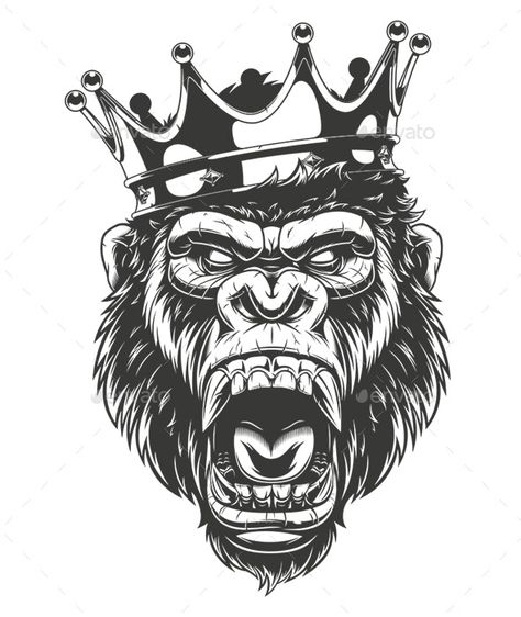 Ferocious Gorilla Head by Andrey1005 | GraphicRiver Gorilla Face, Baseball Cap, Crown, Baseball