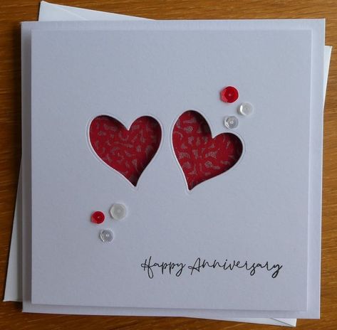 Heart Apertures Anniversary Card Happy Anniversary Cards Handmade, Cricut Anniversary Card, Handmade Background, Anniversary Cards For Couple, Diy Anniversary Cards, Valentines Day Cards Handmade, Anniversary Cards Handmade, Card Design Handmade, Simple Cards Handmade