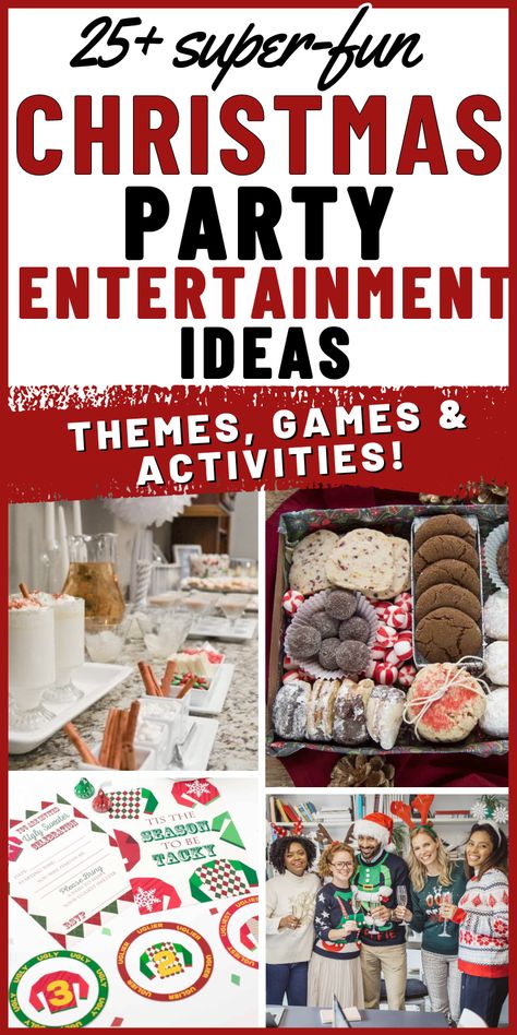 Everything you need for an epic Christmas party made easy! If you need entertainment and fun things to do at a Christmas party & how to put it together, look here! Get Christmas ideas for decorations, food, themes, activities, family-friendly party games, and favors! Save yourself time & get all the Christmas party ideas in one place! Christmas Decoration Party Ideas, Christmas Party Large Group, Christmas Activities For Large Groups, Christmas Decorations Themes Ideas, Christmas Party Ideas Family, Teacher Christmas Party Ideas, Types Of Christmas Parties, Christmas Party Contests, How To Host A Christmas Party At Home