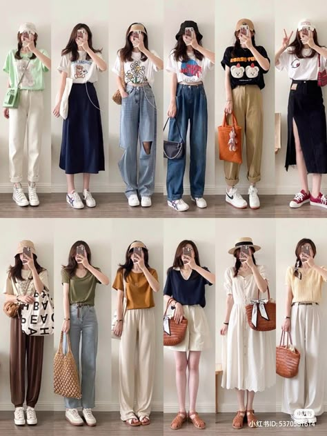 Travel Ootd Ideas, Korean Spring Outfits Women, Uniqlo Women Outfit Petite, Japanese Clothing Style Summer, Korean Fashion For Summer, Japanese Style Summer Outfit, Summer In Seoul Outfit, Korean Clothes Summer, What To Wear Japan Summer