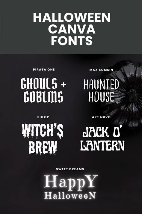 Canva Halloween Font Ideas — Firther Design Co. | Canva Templates & Design Resources Font fonts #font #fonts 4.96 Canva Gothic Fonts, Fall Fonts Canva, Halloween Fonts Canva, Canva Cool Fonts, Canva Halloween Font, Canva Gothic Elements, Canva Design Ideas Projects, Fontes Do Canva, Spooky Lettering Halloween Fonts