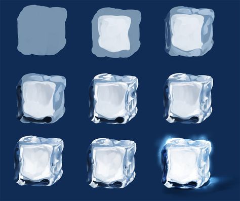 ice___tutorial_by_ryky Water Tutorial, Polymer Dragon, Digital Painting Techniques, Hand Painted Textures, Paint Tool Sai, Coloring Tutorial, Digital Painting Tutorials, Drawing Lessons, Digital Art Tutorial