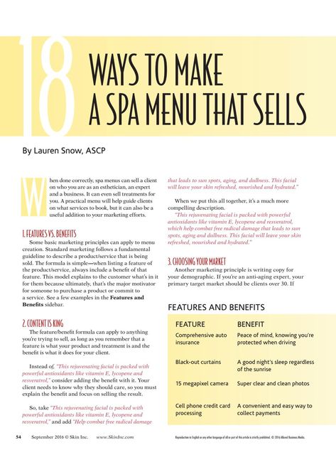 18 Ways to Make a Spa Menu That Sells by Lauren K. Snow - Issuu Spa Business Plan, Med Spa Marketing, Massage Marketing, Medical Brochure, Massage Therapy Business, Mobile Spa, Spa Specials, Dreams Spa, Spa Marketing