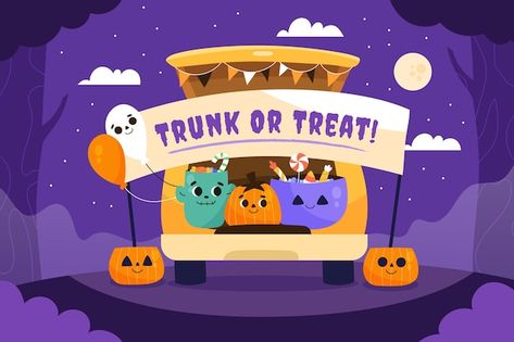 Hand drawn flat trunk or treat backgroun... | Free Vector #Freepik #freevector #car-trunk #halloween #spooky #halloween-background Trunk Or Treat Clipart, Trunk Or Treat Poster, Trunk Or Treat Sign, Media Ministry, Halloween Background, Basic Drawing, Trunk Or Treat, Car Trunk, Vector Hand