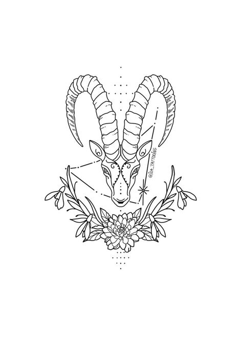 Tattoo Design Minimalist, Capricorn And Scorpio, Capricorn Sign Tattoo, Capricorn Flower, Constellation Capricorn, About Capricorn, Tier Tattoo, Horoscope Tattoos, Capricorn Tattoo