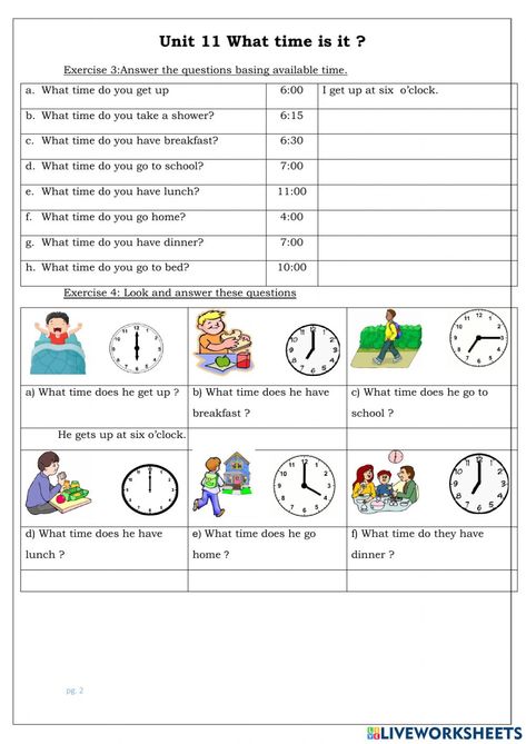 English 4: Unit 11- What time is it? worksheet Units Of Time Worksheet, Time Worksheet For Class 4, What Time Is It Worksheet For Kids, What Time Is It, English Units, Telling Time Worksheets, Summer Worksheets, 3rd Grade Math Worksheets, Time Worksheets