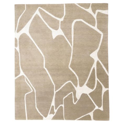 31019 Organic Modern Contemporary Abstract Rug, 08'00 x 09'11. This hand knotted wool Organic Modern contemporary abstract rug, an exquisite example of Biophilic Design, captivates with its striking yet soothing aesthetic. The composition features a unique biomorphic pattern, reminiscent of natural formations like cracked earth or interconnected river channels. The interplay of shapes, outlined in a soft, beige hue, creates an organic mosaic that flows across the rug's surface, embodying the essence of nature's unstructured beauty. The neutral tan background serves as a perfect canvas, enhancing the visual appeal of the pattern while maintaining a calming and harmonious atmosphere. The design of this rug is deeply rooted in biophilic principles, which emphasize the connection between human Biomorphic Pattern, Organic Composition, Soothing Aesthetic, Cracked Earth, Earth Tone Color, Biophilic Design, Earth Tone Colors, Soft Beige, Indian Rugs