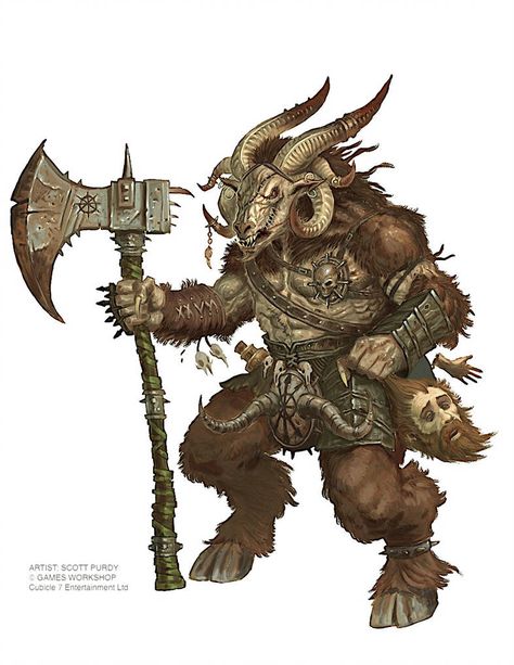 Warhammer Fantasy Rolpyplay - Beastman by ScottPurdy Beastman Fantasy Art, Warhammer Beastmen, Monsters Rpg, Warhammer Fantasy Roleplay, Fantasy Battle, Fantasy Beasts, Warhammer Art, Fantasy Races, Dungeons And Dragons Characters