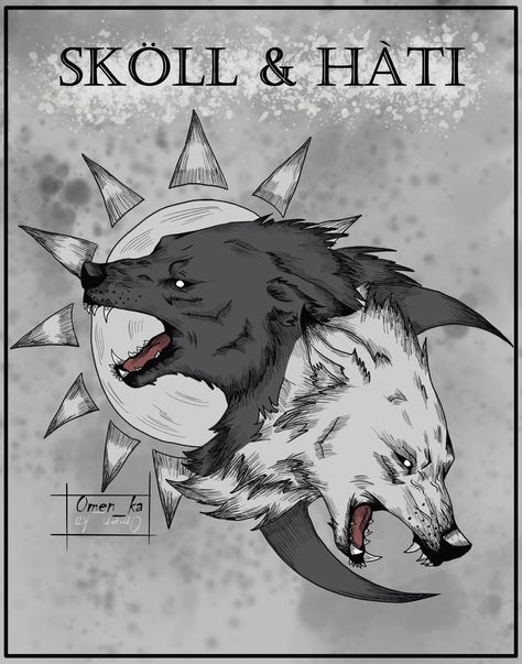 Fenrir Art, Skoll Hati, Wolf Art Fantasy, Viking Wallpaper, Arte Viking, Werewolf Aesthetic, Shadow Wolf, Norse Myth, Norse Symbols