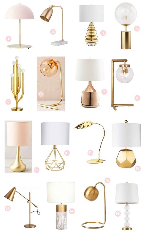 The cutest gold & brass table lamps #lamps #lighting Tropisk Fest, Brass Light Fixture, Table Lamps Living Room, Table Lamp Design, Room Lamp, Brass Table, Brass Table Lamps, Brass Lighting, Bedroom Lamps