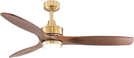 Amazon.com: VAXCEL Curtiss Mid-Century Modern Solid Wood Propeller Ceiling Fan with LED Light Kit and Remote, 52" W, Satin Brass, Bulbs Included : Tools & Home Improvement Propeller Ceiling Fan, Ceiling Fans, Satin Brass, Ceiling Fan, Led Light, Century Modern, Mid-century Modern, Led Lights, Solid Wood