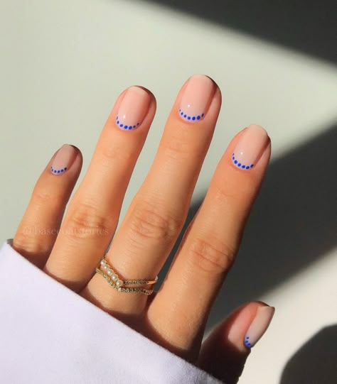 Minimal Short Nail Design, 2024 Short Nail Designs, Blue Dots Nails, Makeup Dots, Easy Nail Designs Summer, Minimal Nails Art, Milky Nails, Subtle Nails, Minimal Nails