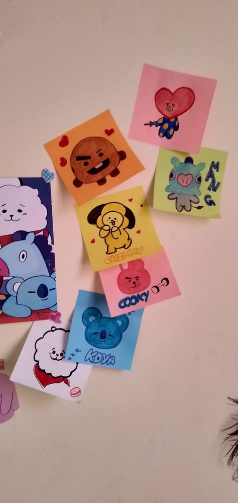 Cute Drawings On Sticky Notes, Sticky Note Drawings, Bt21 Drawing, Sticky Note, Sticky Notes, Drawing Ideas, To My Daughter, Drawings, Quick Saves