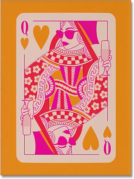 Funny Canvas Wall Art Orange Queen Hearts Poker Funky Poster Playing Card Trendy Casino Wall Decor for Bedroom Game Room 12x16 Unframed : Amazon.de: Home & Kitchen Playing Cards Poster Design, Cards Quotes Playing, Retro Playing Cards, Cards Poker Aesthetic, Poker Card Illustration, Queen Card Art, Queen Playing Card Art, Playing Cards Decor, Graphic Design Playing Cards