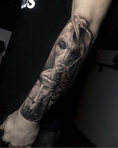 Alien Forearm Tattoo, Astronaut Alien Tattoo, Alien Arm Tattoo, Alien Back Tattoo, Alien Realism Tattoo, Realistic Alien Tattoo, Alien Hand Tattoo, Alien Sleeve Tattoo, Alien Tattoo Sleeve