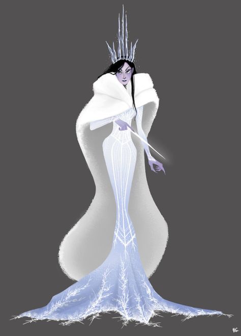 White witch White Witch Dress, Ice Queen Outfit Ideas, The White Witch, Fantasy Dress Concept Art, Ice Witch Aesthetic, Snow Witch, Winter Character, Fantasy Snow Outfit Art, Ice Queen Outfit