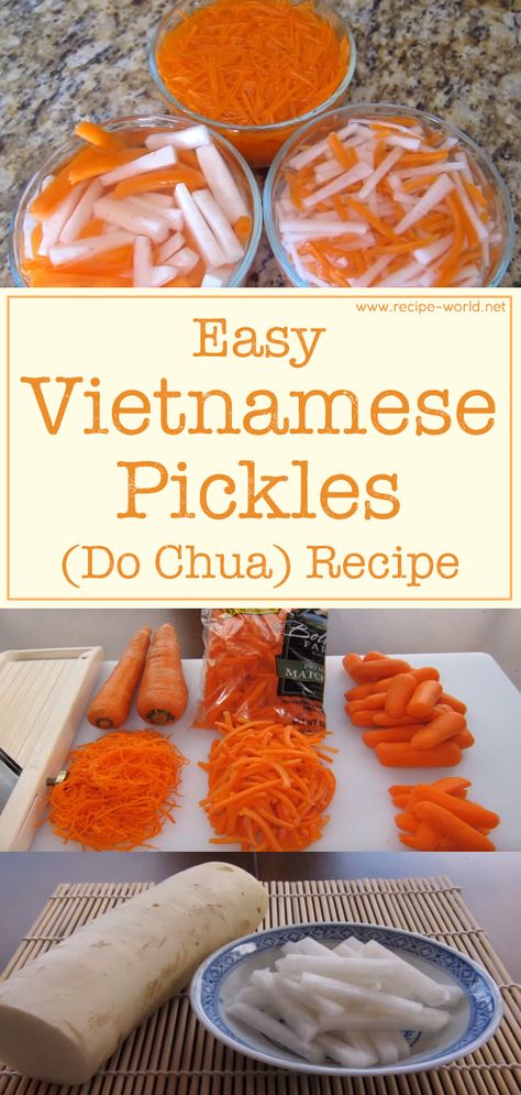 Asian Pickles Recipe, Do Chua Recipe, Do Chua, Vietnamese Pickles, Asian Brunch, Vietnamese Recipe, Julienned Carrots, Paleo Cookbook, Kimchi Recipe