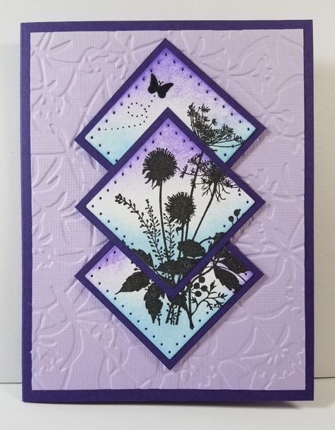 Purple Greeting Cards, Triple Stamping Cards, Purple Handmade Cards, Purple Cards Handmade, Purple Birthday Cards Handmade, Homemade Cards Ideas Creativity, Aperture Cards, Abc Challenge, Purple Card