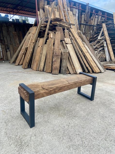 ♻️ Important Note: We are very confident in our materials. Because; We send sample wood. Thickness and width, original length ( Free.  At no cost. ) Just send us your address information.  We will ask you to contact us by message.  We will provide free shipping so that you can understand the character and texture of the wood. ♻️ The bench in all photos 55 inches wide, 12 inches deep and 18 inches high. Wood Thickness is 4 inch (11 cm) ♻️ We can make our 60-year-old recycling bench in any size you want. Please contact us for a suitable size mirror for your home. ♻️ Important Info: Our shipping time is 2-5 working days to America/Canada and Europe via Fedex/DHL companies. --Product Features: Body Material       : 100% Wood / Iron  (60 Year Wood) Wood Thickness 4 inch (10 cm) Reclaimed Wood E Outside Bench Seating, Benches For Outside Wedding, Rustic Benches Entryway, Railroad Tie Table, Half Log Bench, Railroad Tie Bench, Wood Art Furniture, Railroad Ties Ideas, Benches For Outside