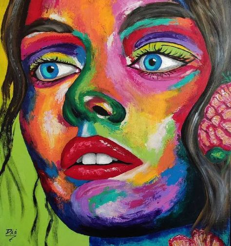 Portrait Art Colorful, Expressive Color Art, Colourful Portraits Painting Abstract, Crazy Portraits Art, Colourful Face Art, Colorful Face Painting Acrylic, Rainbow Portrait Painting, Painting Faces Acrylic Abstract, Colourful Face Painting