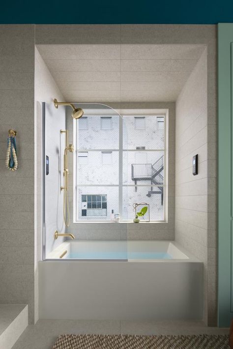 Soaking Tub Shower Combo, Bathroom Tub Shower Combo, Bathtub Shower Combo, Bath Screen, Bathroom Tub Shower, Bathroom Redesign, Hall Bathroom, Soaking Bathtubs, Tub Shower