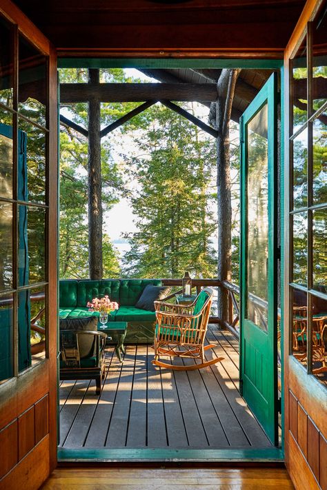 Step Inside This New York City Family's Ultimate Adirondacks Lodge | Architectural Digest Swamp Shack, Custom Canopy, Front Door Paint Colors, Door Paint Colors, City Family, Painted Front Doors, Stardew Valley, Screened In Porch, Mug Design