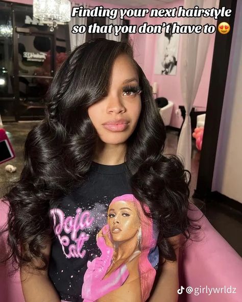 Middle Part Quick Weave With Braid, Side Part Quick Weave Fishtail, Quick Weave With Braids On The Side, Sidepart Sewin With Fishtail Braid, Sew In Fishtail Braid, Side Part Lace With Fishtail Braid, Body Wave With Fishtail, Sew In Hairstyles Fishtail, Side Part Curls Quick Weave