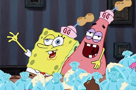 <b>"What do you usually do when I'm gone?"</b> "Wait for you to get back." Spongebob Best Friend, Spongebob Friends, Spongebob Tattoo, Spongebob And Patrick, Spongebob Painting, Spongebob Square, Friends Drinks, Pineapple Under The Sea, Spongebob Patrick