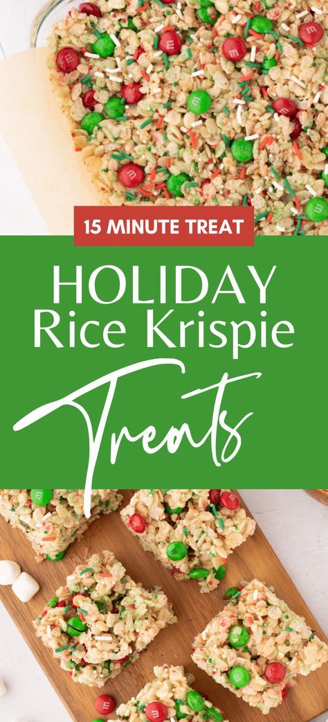 Experience the magic of the holidays in just 15 minutes with our delicious Christmas Rice Krispie Treats! Perfect for after school snacks, classroom parties, holiday potlucks, and cookie exchanges, our festive Christmas rice krispy treats are a quick and easy way to spread holiday cheer. Don't miss out on this irresistible recipe! Ornament Rice Krispie Treats, Holiday Rice Crispy Treats Christmas, Sweet Treats For School Christmas Party, Gluten Free Rice Krispie Treats Recipes, Christmas Treats With Rice Krispies, Rice Krispie Treats Recipe Christmas, Rice Krispie Treats Christmas Tree, Rice Krispie Squares Christmas, M&m Rice Crispy Treats