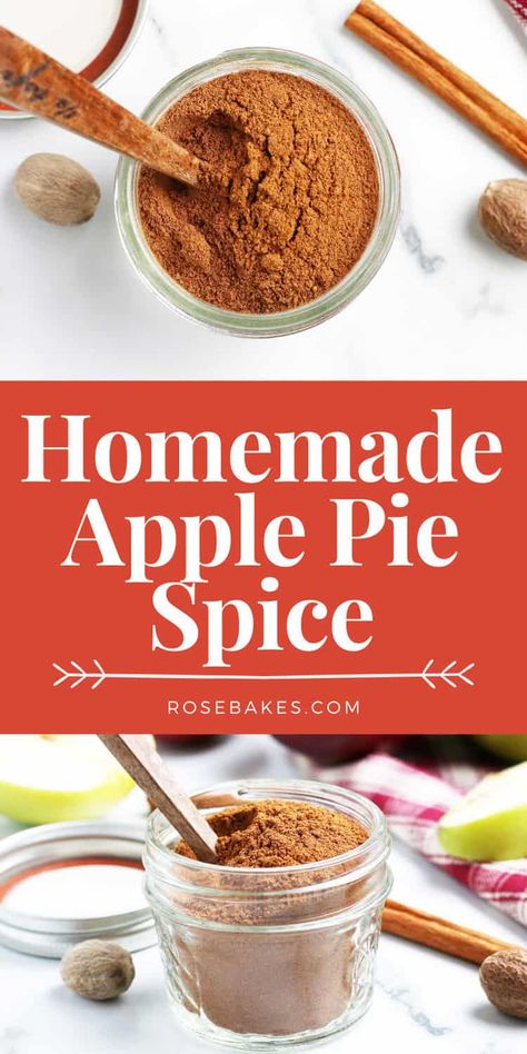 Homemade Apple Pie Spice is so easy to make with a mixture of cinnamon, ground nutmeg, allspice, and ginger. With only four ingredients, you can mix up your own spice blend to use in apple dishes, sweet potatoes, fruit crisps, pumpkin bread, and more! Apple Pie Spice Recipe, Diy Spice Mix, Pie Spice Recipe, Homemade Dry Mixes, Homemade Spice Mix, Homemade Apple Pie, Fall Baking Recipes, Homemade Snickers, Easy Apple Pie