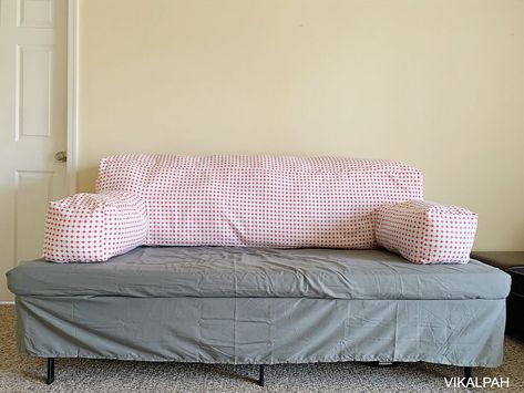 A few months ago, we planned to move and gave away our couch but at the last minute, our moving plan got canceled. That is when I decided I will turn the twin bed we had in the storage into a couch for time being.  I wanted to make this couch pillow as budget-friendly as possible so I used supplies I already had at home. In case, you want to attempt this project and have any doubt feel free to ask me in the comments below. I was happy that I can use Under the bed as my so Bed Into A Couch, Twin Mattress Couch, Moving Plan, Diy Twin Bed, Ikea Shelving Unit, Mattress Couch, Apartment Needs, Diy Couch, Comfy Couch