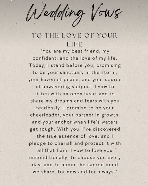 Unique Wedding Vows To Husband, Vows Inspiration, I Choose You Quotes, Vows To Husband, Honor Quotes, Unique Wedding Vows, Vow Ideas, Vows Quotes, Wedding Planning Templates