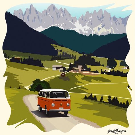 Landscape illustration Flat Landscape Illustration, Take Me To The Mountains, Adobe Illustrator Art, Back To Home, To The Mountains, Take Me Back, Mountain Town, The Subject, Landscape Illustration