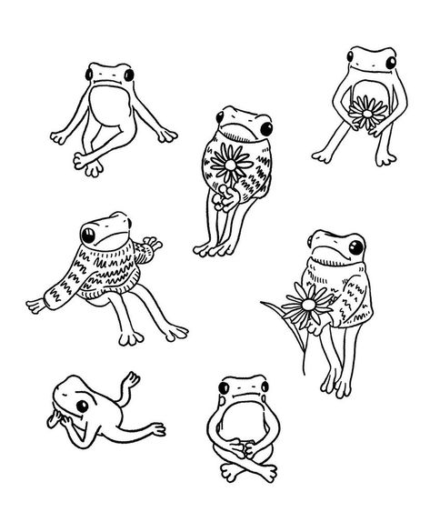 Frog Tattoos, Frog Drawing, Doodle Tattoo, Pot Crafts, Inspiration Painting, Frog Art, Tattoo Flash Art, Stamping Ideas, Drawing Inspo