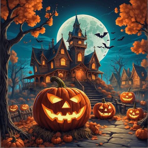 Only 2 days left! 🎃🧡🌕 . . . . #halloween #halloweenart #halloweenlife #halloweeneveryday #aiartcommunity | Instagram Happy Halloween Images, Evil Pumpkin, Halloween Facts, Halloween Everyday, Halloween Pumpkins Carvings, Halloween Scene, 31 Days Of Halloween, Cartoon Wall, Halloween Painting