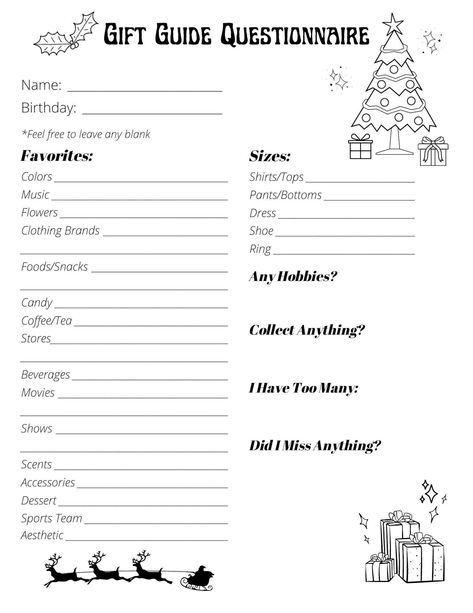 Christmas Gift Questionnaire - Etsy Christmas Gift Questionnaire, Gift Questionnaire, Christmas Gift Exchange, Christmas Planning, Christmas Gift Guide, Christmas Games, Gift Exchange, Christmas Activities, Christmas Traditions