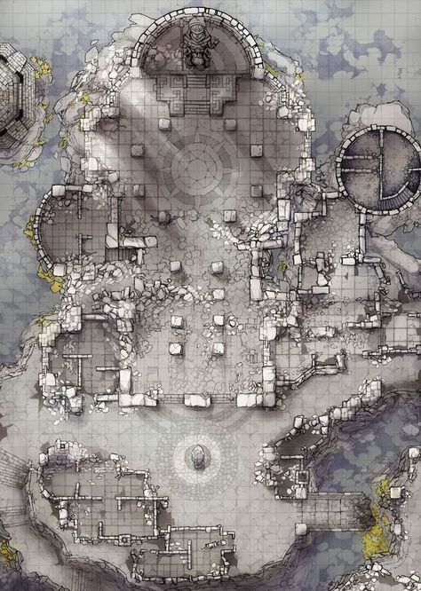 The Forgotten Monastery, a hand-drawn battle map designed for Dungeons & Dragons and other fantasy TTRPGs. There are digital VTT files optimized for Foundry VTT, Roll20, and others, plus printable PDFs with square/hex/no grid options. Tags: tabletop rpg, d&d, dnd 5e, pathfinder, fantasy battle map, monastery, temple, ruins, building, mountaintop, summit, church, statue, rocky Monastery Interior, Fantasy City Map, Dnd World Map, Battle Map, Temple Ruins, Fantasy World Map, Dungeon Master's Guide, Dnd Dragons, Tabletop Rpg Maps