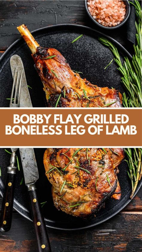 Bobby Flay Grilled Boneless Leg of Lamb recipe is made with boneless leg of lamb, olive oil, garlic, rosemary, salt, and pepper the total time for this recipe is 3 hrs 45 mins, and it serves 6 people. Leg Of Lamb Recipes Bone In Grill, Boneless Lamb Recipes, Leg Of Lamb Recipes Bone In, Leg Of Lamb Roast Boneless, Boneless Leg Of Lamb Recipes, Lamb Shoulder Recipes, Boneless Lamb Leg Recipe, Bbq Leg Of Lamb, Leg Of Lamb Recipes