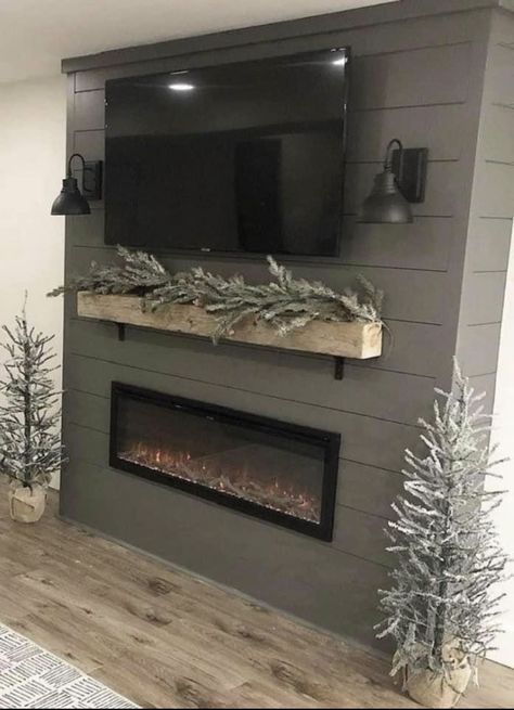 Basement Fireplace, Shiplap Fireplace, Basement Living Rooms, Christmas Fireplace Decor, Living Room Decor Fireplace, Bedroom Fireplace, Faux Fireplace, Fireplace Remodel, Room Remodel