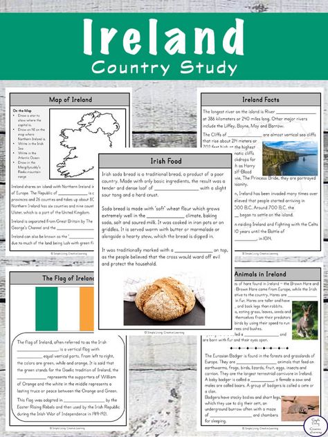 Ireland Culture Project, Ireland Worksheets Free Printable, Ireland Poster Board Project, Ireland Unit Study, World Thinking Day Ireland, Ireland Activities For Kids, Ireland Worksheet, Ireland Traditions, Ireland Activities