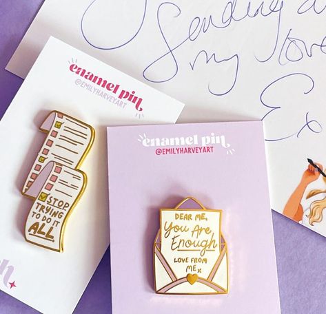 Pin Packaging Ideas, Praying Emoji, Try Again Tomorrow, Craft Fair Booth Display, Pretty Stationery, Craft Fairs Booth, Enamel Pin Collection, Custom Bookmarks, Stop Trying